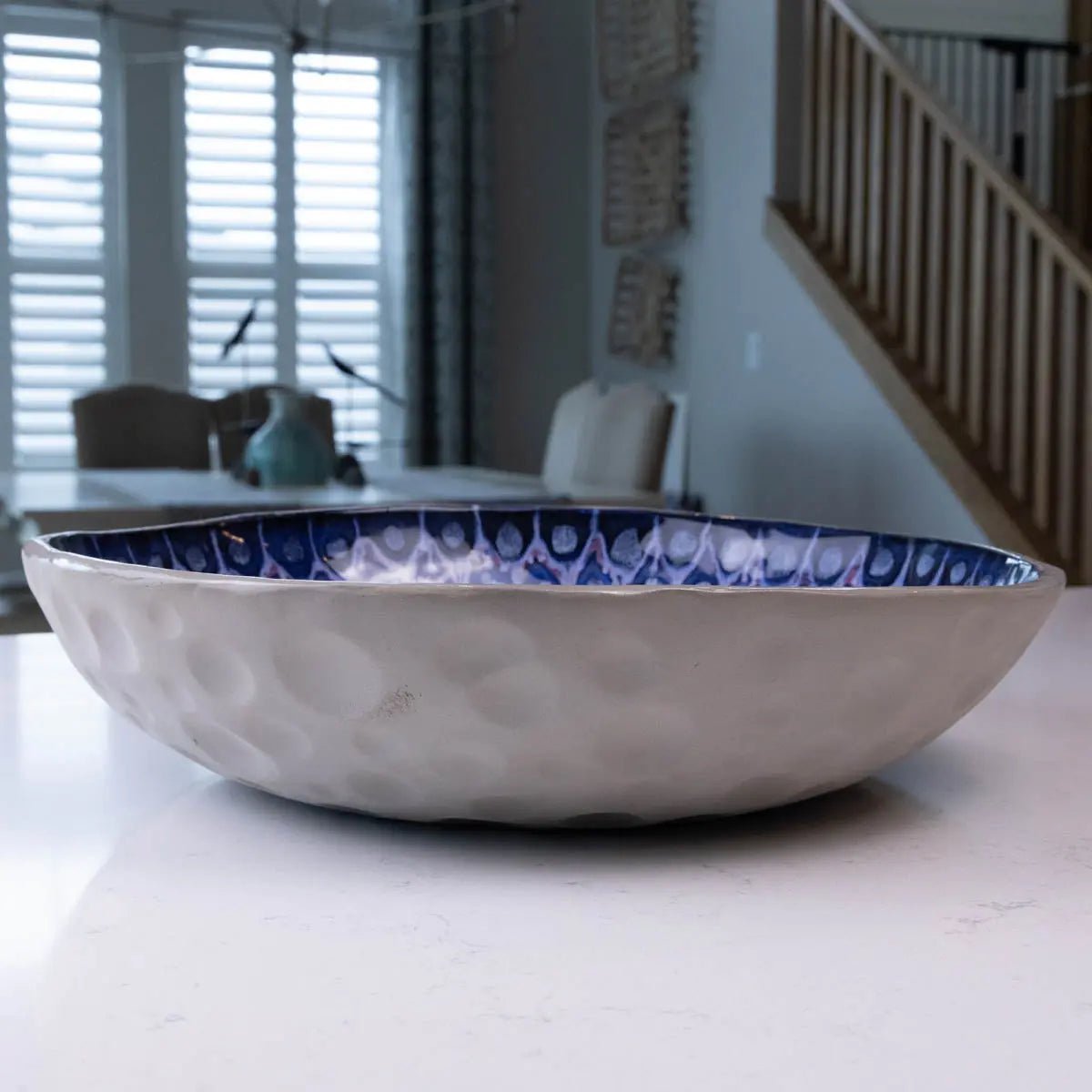 XXL Gray Stoneware Serving/Decorative Bowl - Blues, Roses, & Whites (Alchemy Collection) - Seconds - Dan Pearce Ceramics