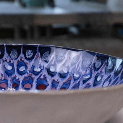 XXL Gray Stoneware Serving/Decorative Bowl - Blues, Roses, & Whites (Alchemy Collection) - Seconds - Dan Pearce Ceramics