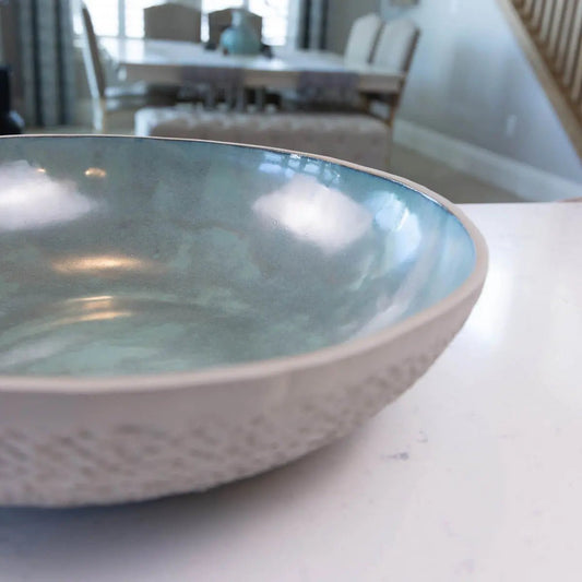 XXL Gray Stoneware Serving/Decorative Bowl Mottled Green (Alchemy Collection) - Dan Pearce Ceramics