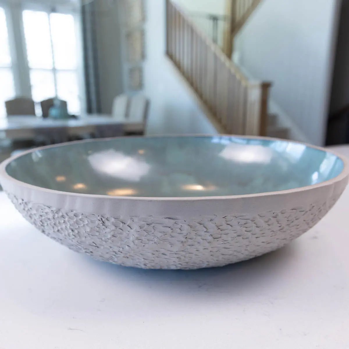 XXL Gray Stoneware Serving/Decorative Bowl Mottled Green (Alchemy Collection) - Dan Pearce Ceramics