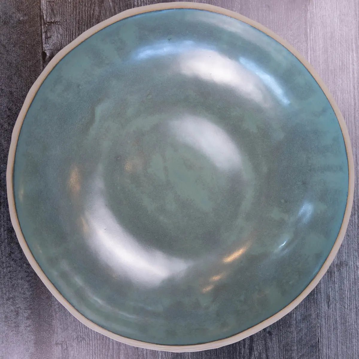 XXL Gray Stoneware Serving/Decorative Bowl Mottled Green (Alchemy Collection) - Dan Pearce Ceramics