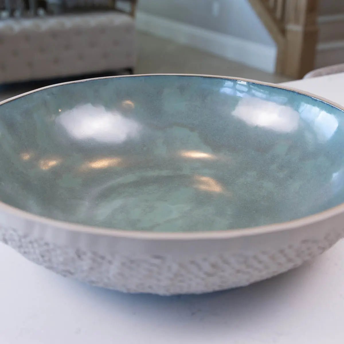 XXL Gray Stoneware Serving/Decorative Bowl Mottled Green (Alchemy Collection) - Dan Pearce Ceramics