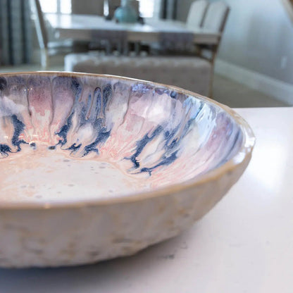 XXL Gray Stoneware Serving/Decorative Bowl Pinks, Blues, & Grays (Alchemy Collection) - Dan Pearce Ceramics