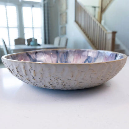 XXL Gray Stoneware Serving/Decorative Bowl Pinks, Blues, & Grays (Alchemy Collection) - Dan Pearce Ceramics