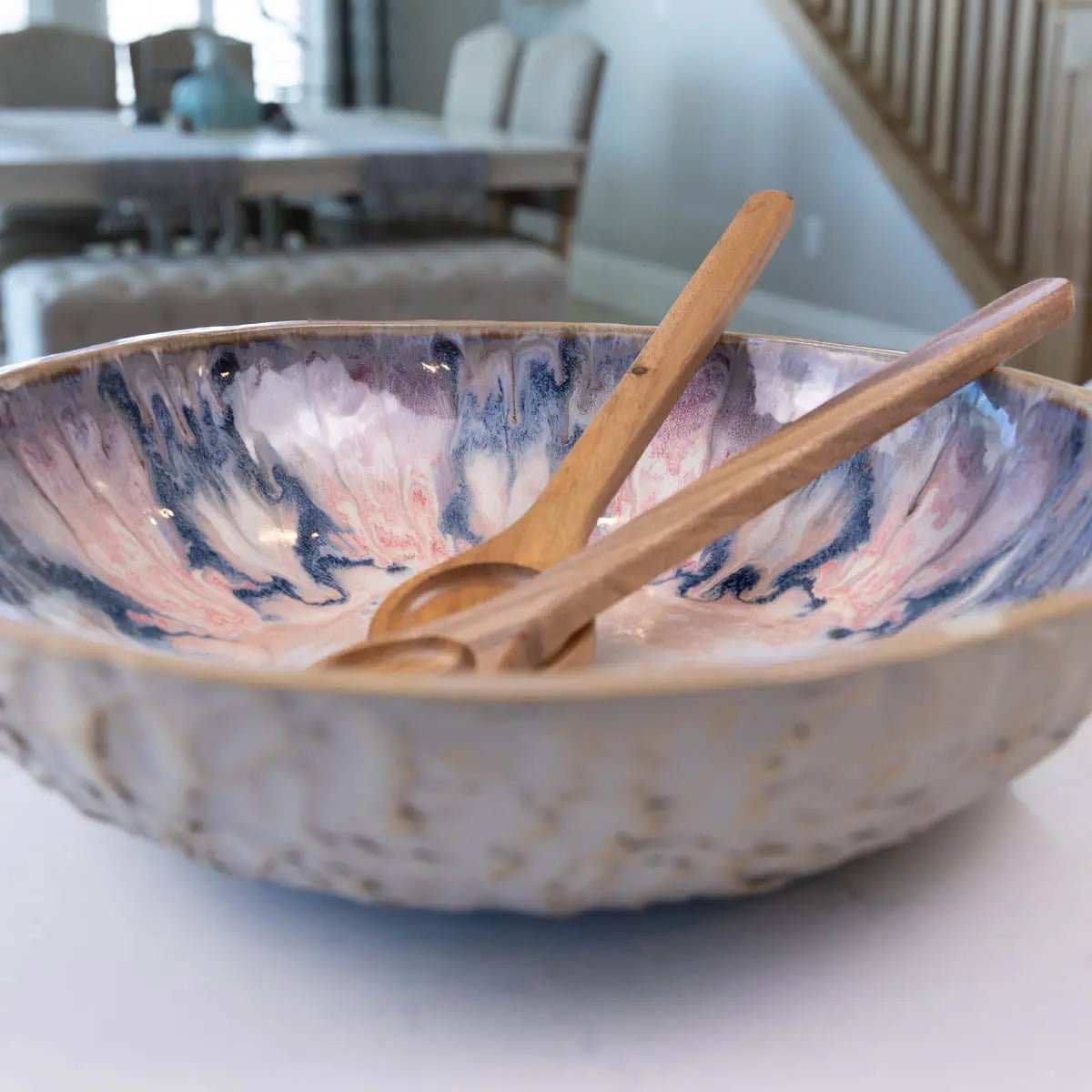 XXL Gray Stoneware Serving/Decorative Bowl Pinks, Blues, & Grays (Alchemy Collection) - Dan Pearce Ceramics