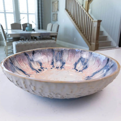 XXL Gray Stoneware Serving/Decorative Bowl Pinks, Blues, & Grays (Alchemy Collection) - Dan Pearce Ceramics