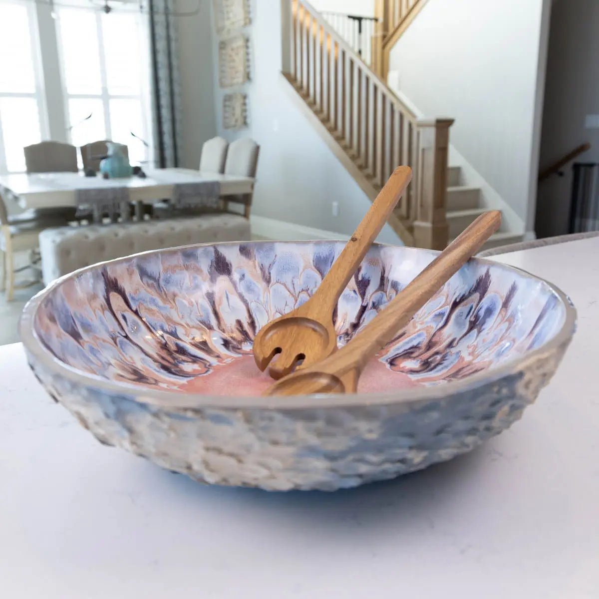 XXL Gray Stoneware Serving/Decorative Bowl Pinks, Grays, & Purples (Alchemy Collection) - Dan Pearce Ceramics