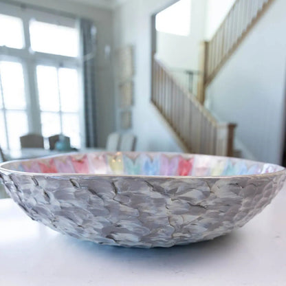 XXL Gray Stoneware Serving/Decorative Bowl - Rainbow Design (Alchemy Collection) - Dan Pearce Ceramics