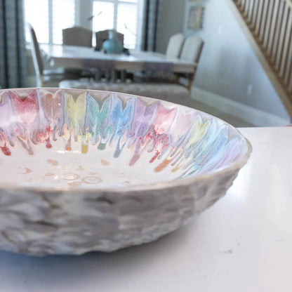 XXL Gray Stoneware Serving/Decorative Bowl - Rainbow Design (Alchemy Collection) - Dan Pearce Ceramics