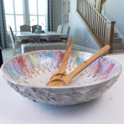 XXL Gray Stoneware Serving/Decorative Bowl - Rainbow Design (Alchemy Collection) - Dan Pearce Ceramics