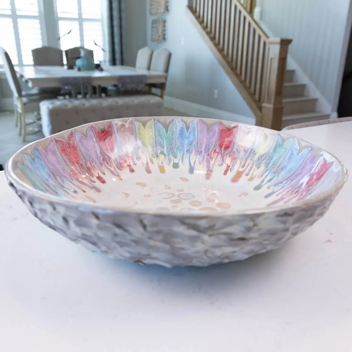 XXL Gray Stoneware Serving/Decorative Bowl - Rainbow Design (Alchemy Collection) - Dan Pearce Ceramics