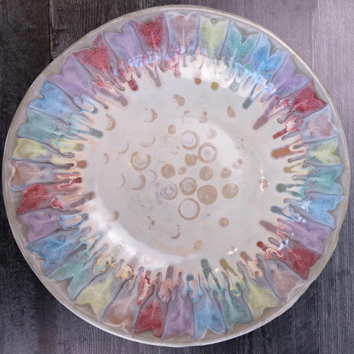 XXL Gray Stoneware Serving/Decorative Bowl - Rainbow Design (Alchemy Collection) - Dan Pearce Ceramics