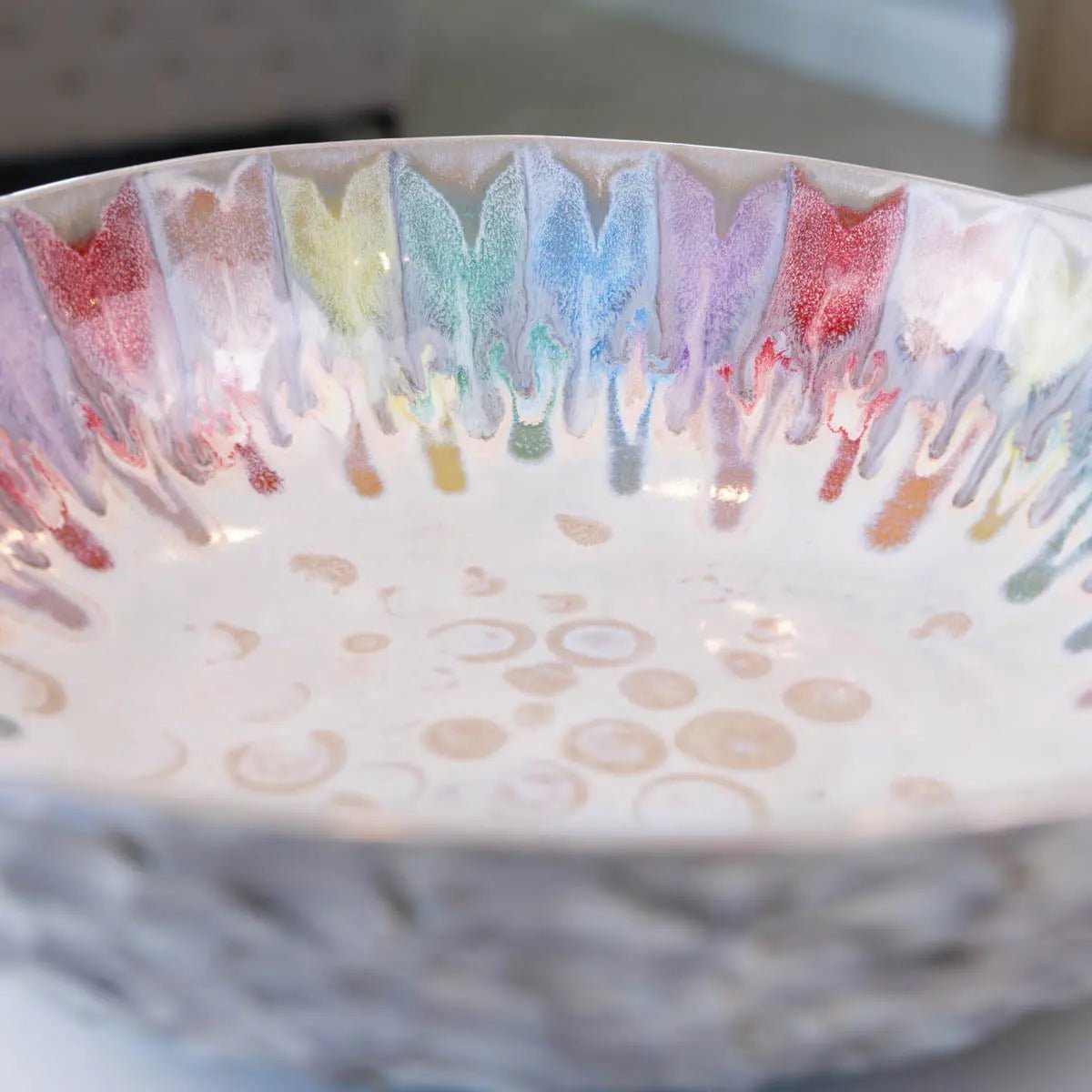 XXL Gray Stoneware Serving/Decorative Bowl - Rainbow Design (Alchemy Collection) - Dan Pearce Ceramics