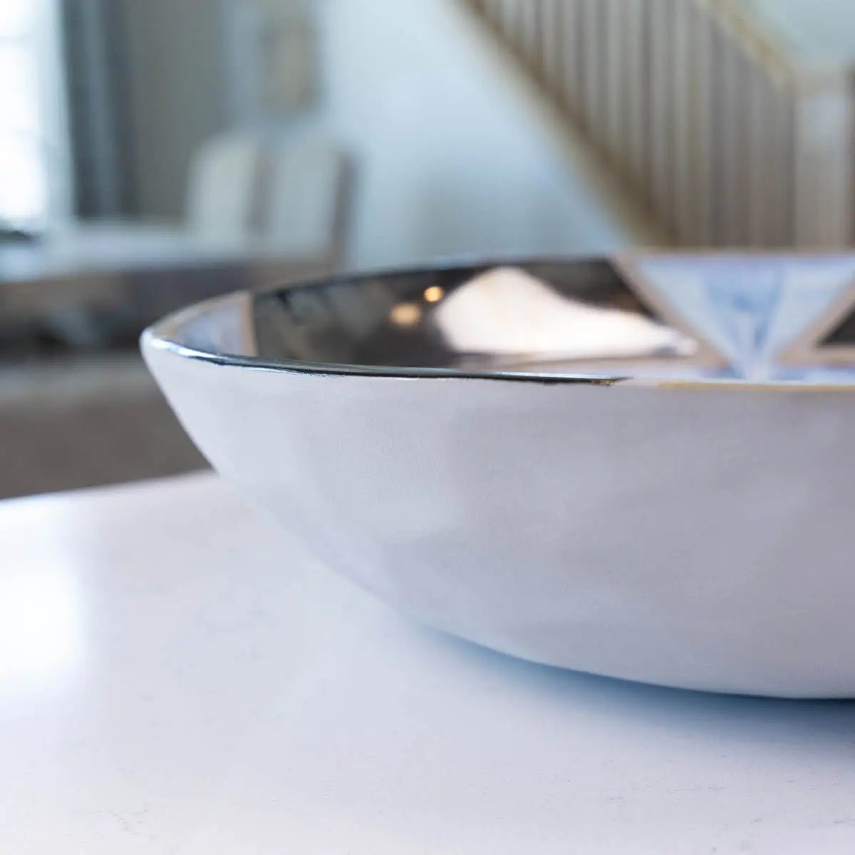 XXL Gray Stoneware Serving/Decorative Bowl - Reflective Surface with Blues, Creams, & Purples (Alchemy Collection) - Dan Pearce Ceramics