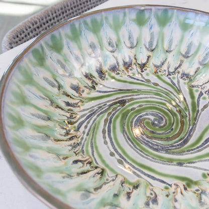 XXL Gray Stoneware Serving/Decorative Bowl Swirl & Greens (Alchemy Collection) - Dan Pearce Ceramics