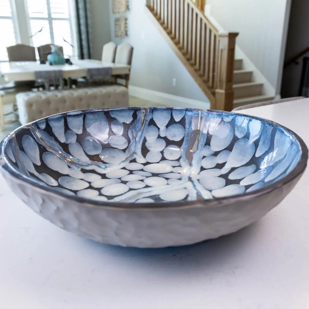 XXL Gray Stoneware with REAL GOLD Accents Serving/Decorative Bowl Stone and Lines Effect (Alchemy Collection) - Dan Pearce Ceramics