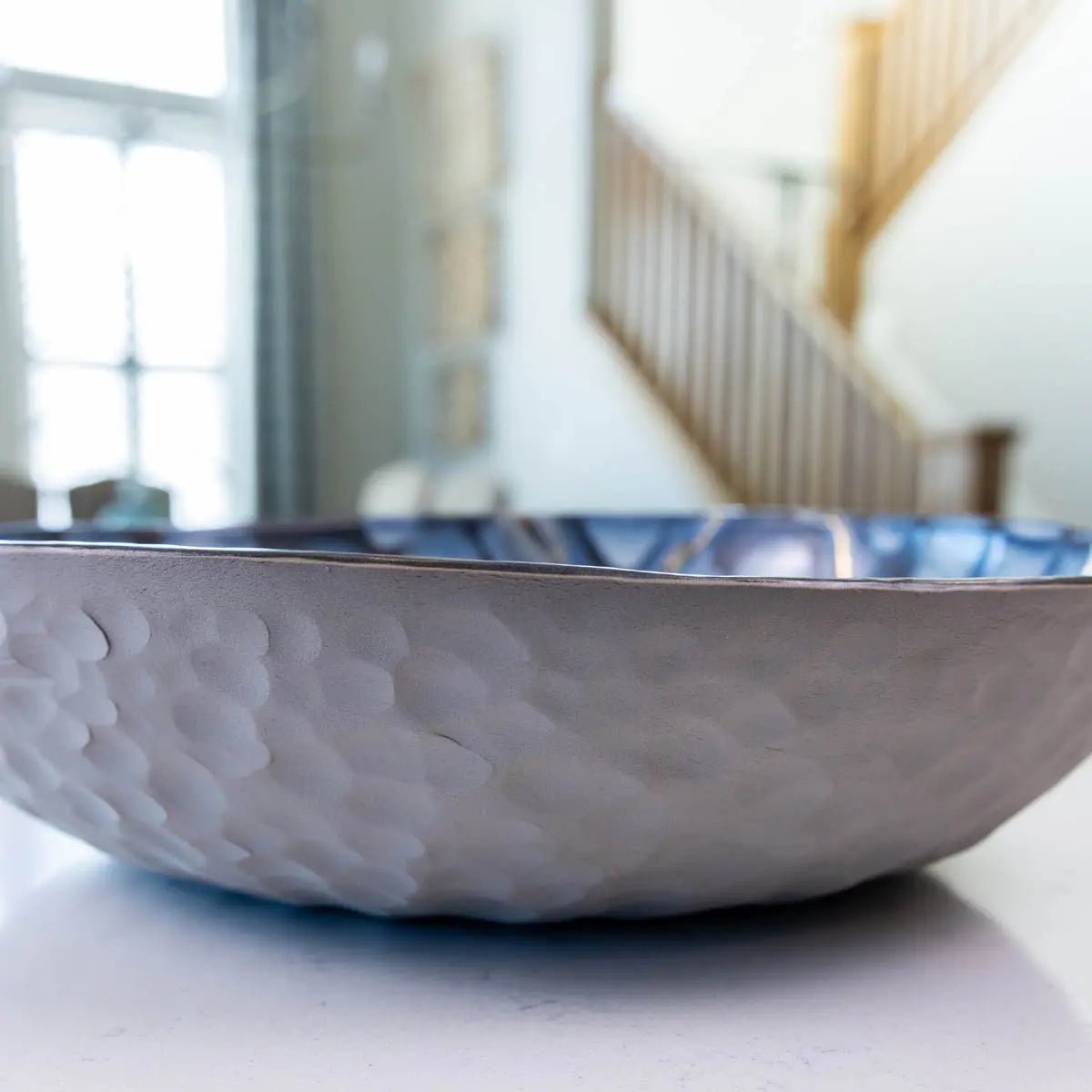 XXL Gray Stoneware with REAL GOLD Accents Serving/Decorative Bowl Stone and Lines Effect (Alchemy Collection) - Dan Pearce Ceramics