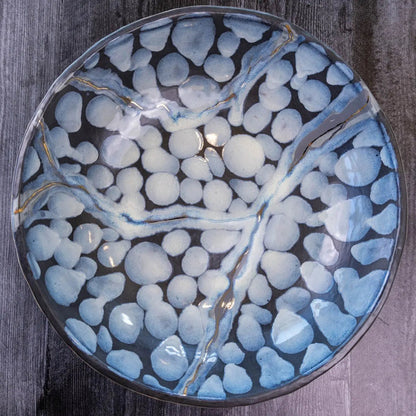 XXL Gray Stoneware with REAL GOLD Accents Serving/Decorative Bowl Stone and Lines Effect (Alchemy Collection) - Dan Pearce Ceramics