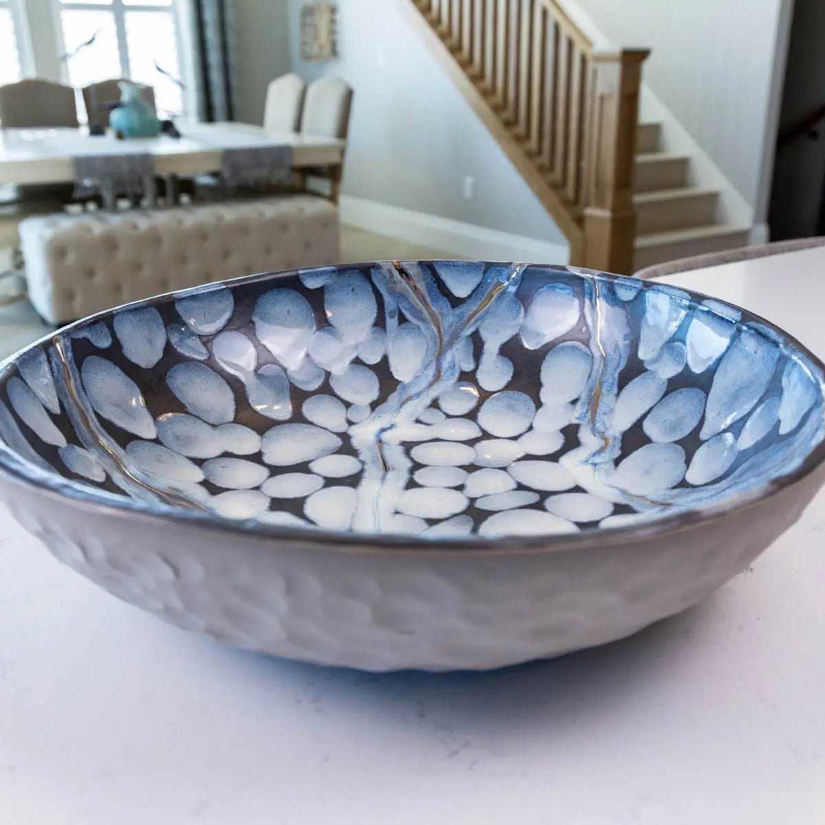 XXL Gray Stoneware with REAL GOLD Accents Serving/Decorative Bowl Stone and Lines Effect (Alchemy Collection) - Dan Pearce Ceramics