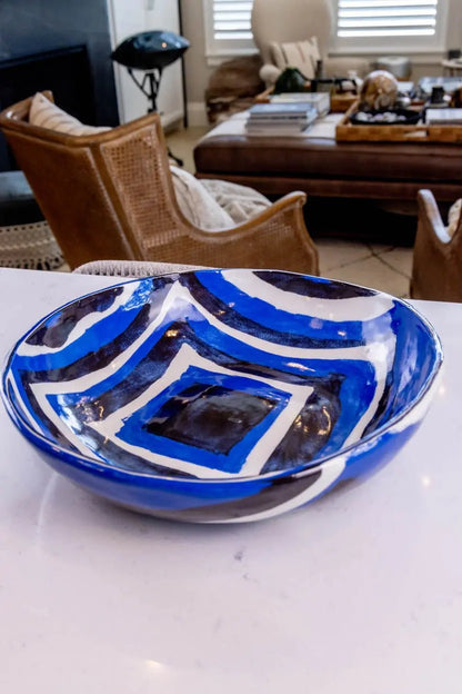 XXL Porcelain Abstract Squares Nerikomi Bowl (Blue, White & Black Series) - Dan Pearce Ceramics