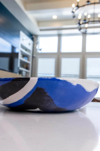 XXL Porcelain Abstract Squares Nerikomi Bowl (Blue, White & Black Series) - Dan Pearce Ceramics