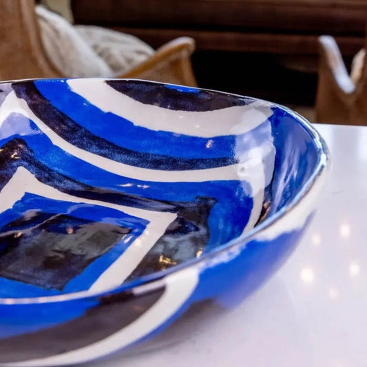 XXL Porcelain Abstract Squares Nerikomi Bowl (Blue, White & Black Series) - Dan Pearce Ceramics