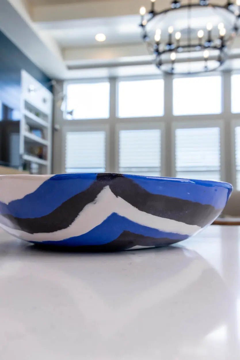 XXL Porcelain Abstract Squares Nerikomi Bowl (Blue, White & Black Series) - Dan Pearce Ceramics