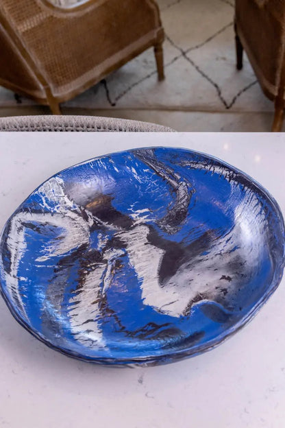 XXL Porcelain Nerikomi Bowl (Blue, White & Black Series) - Dan Pearce Ceramics