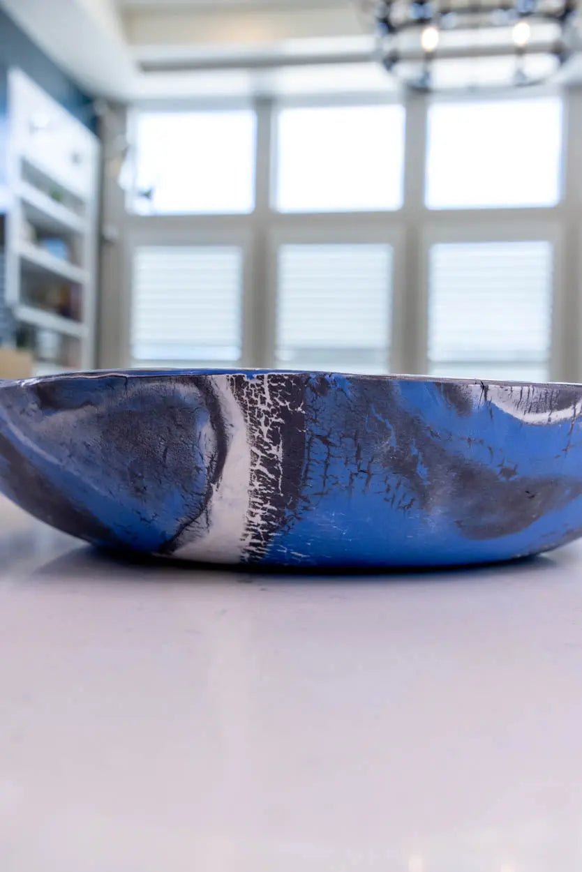 XXL Porcelain Nerikomi Bowl (Blue, White & Black Series) - Dan Pearce Ceramics