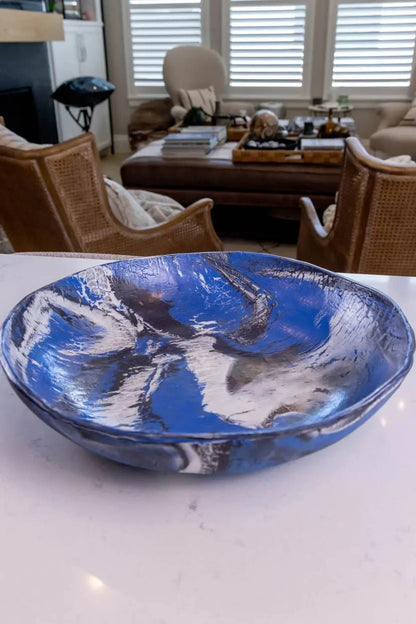 XXL Porcelain Nerikomi Bowl (Blue, White & Black Series) - Dan Pearce Ceramics