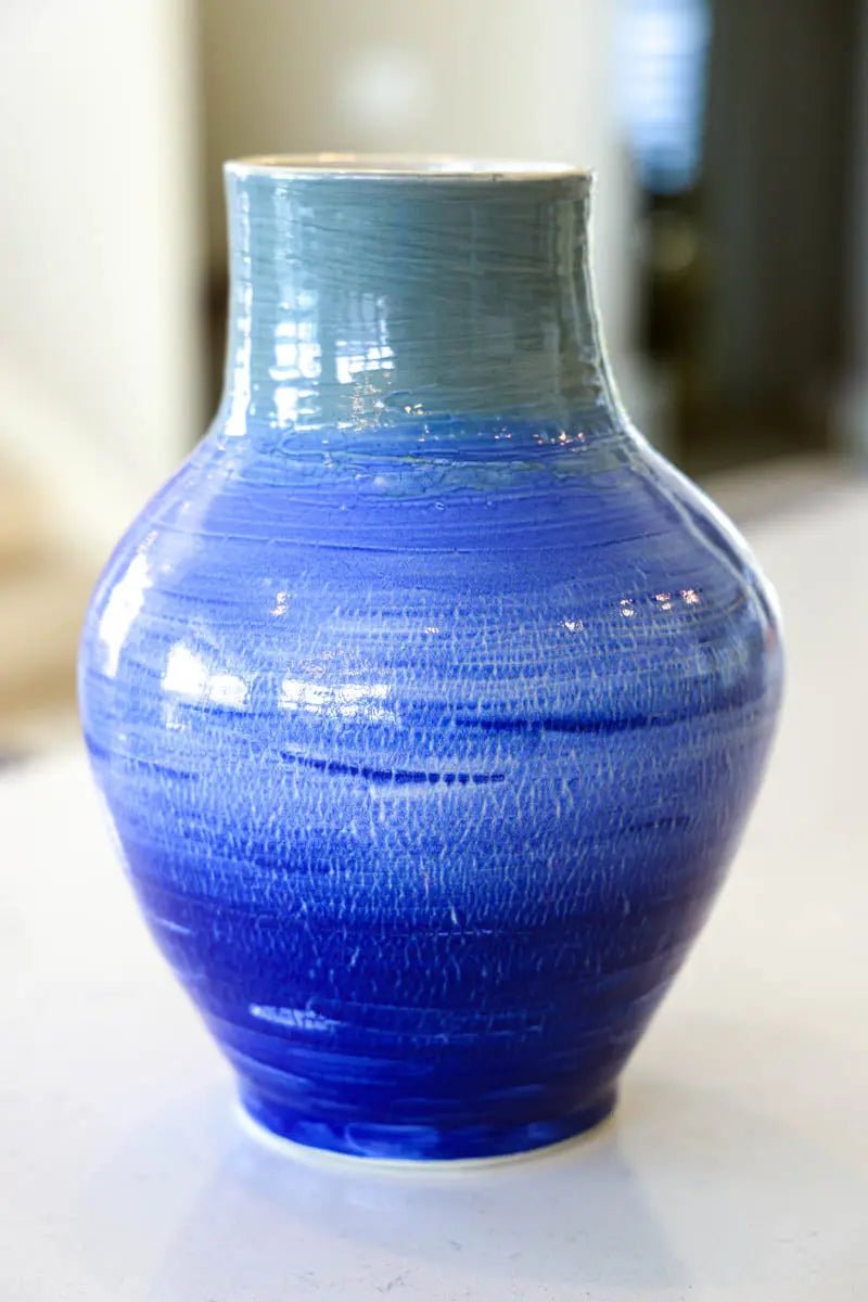 XXL Premium Decorated Split - Crack Surface Pot/Vase (Light & Dark Blue Tones) - Dan Pearce Ceramics