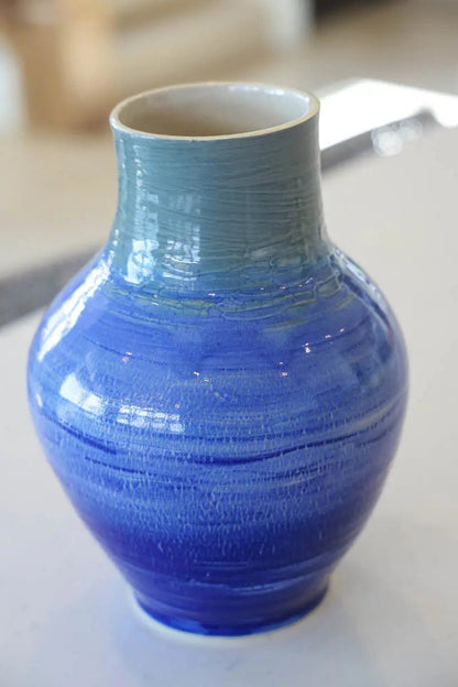 XXL Premium Decorated Split - Crack Surface Pot/Vase (Light & Dark Blue Tones) - Dan Pearce Ceramics