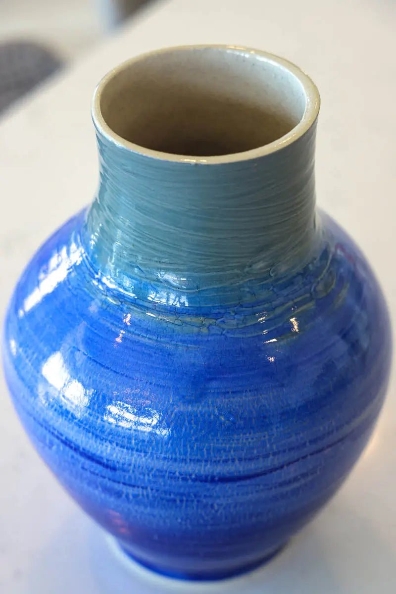 XXL Premium Decorated Split - Crack Surface Pot/Vase (Light & Dark Blue Tones) - Dan Pearce Ceramics