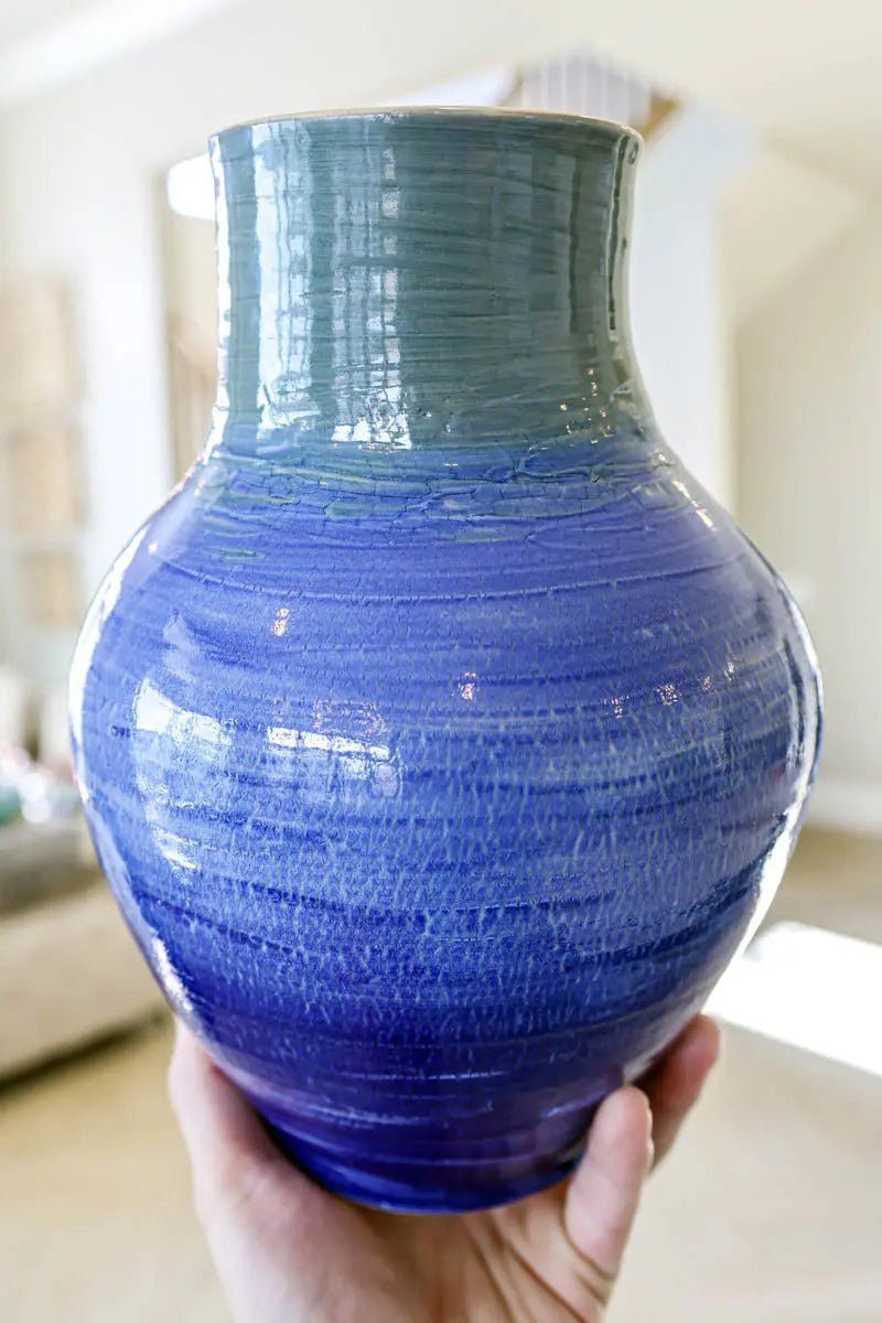 XXL Premium Decorated Split - Crack Surface Pot/Vase (Light & Dark Blue Tones) - Dan Pearce Ceramics