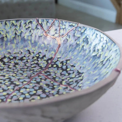 XXL Rose Gold Kintsugi Gray Stoneware Serving/Decorative Bowl - Abstract Mosaic (Alchemy Collection) - Dan Pearce Ceramics