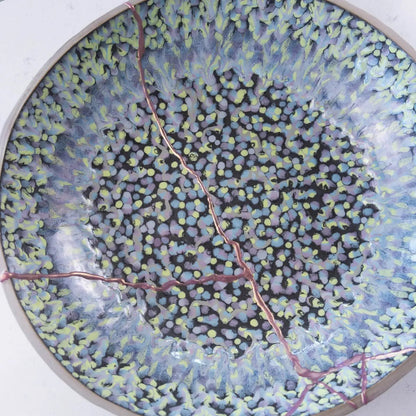 XXL Rose Gold Kintsugi Gray Stoneware Serving/Decorative Bowl - Abstract Mosaic (Alchemy Collection) - Dan Pearce Ceramics