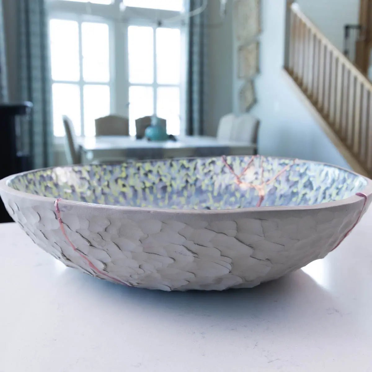 XXL Rose Gold Kintsugi Gray Stoneware Serving/Decorative Bowl - Abstract Mosaic (Alchemy Collection) - Dan Pearce Ceramics