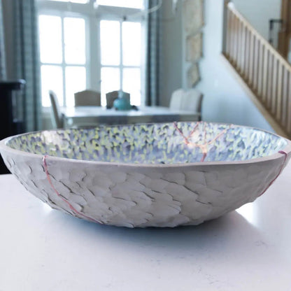 XXL Rose Gold Kintsugi Gray Stoneware Serving/Decorative Bowl - Abstract Mosaic (Alchemy Collection) - Dan Pearce Ceramics