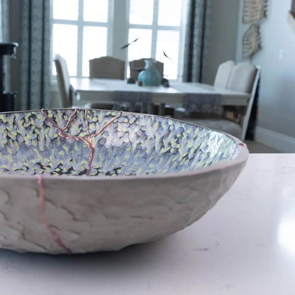 XXL Rose Gold Kintsugi Gray Stoneware Serving/Decorative Bowl - Abstract Mosaic (Alchemy Collection) - Dan Pearce Ceramics