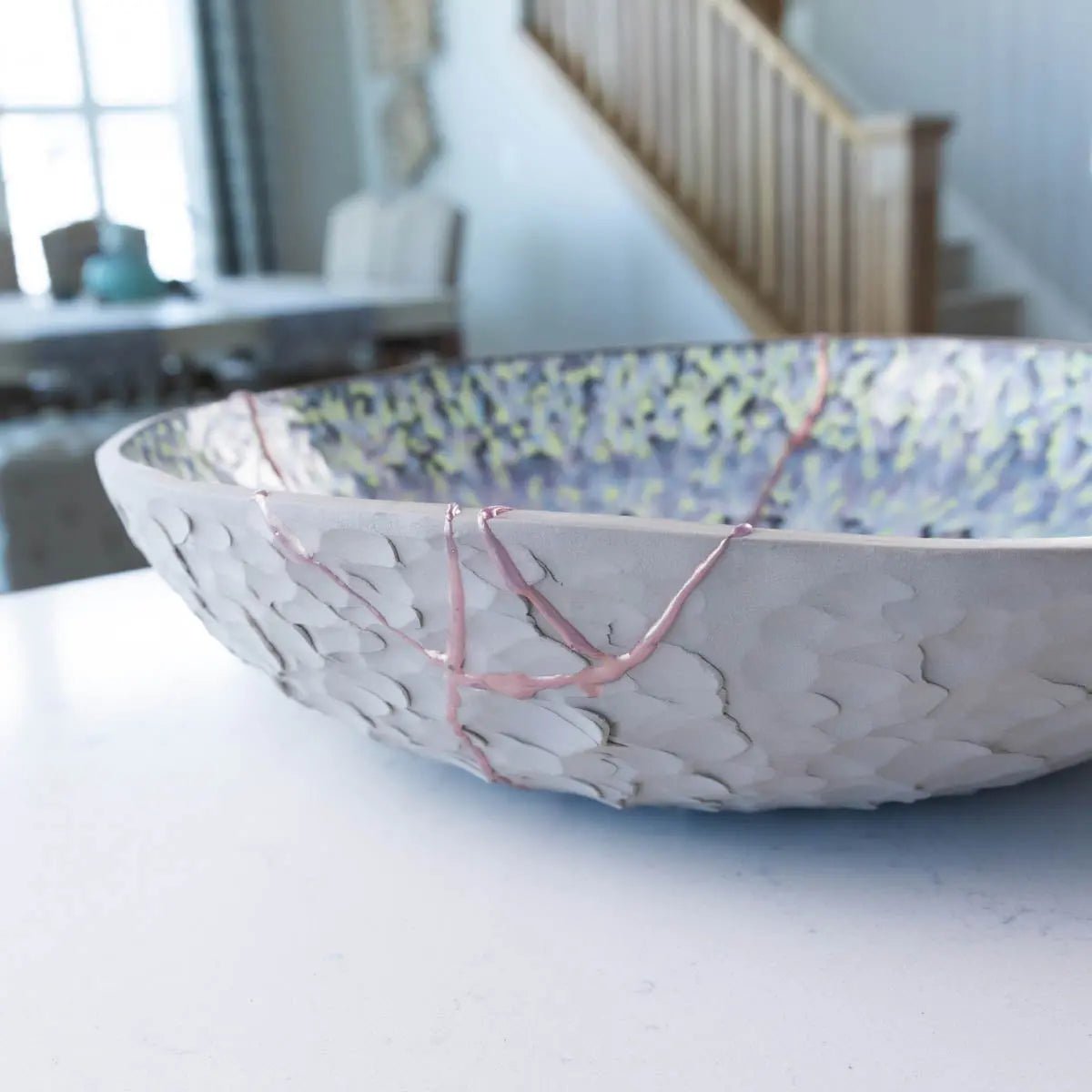 XXL Rose Gold Kintsugi Gray Stoneware Serving/Decorative Bowl - Abstract Mosaic (Alchemy Collection) - Dan Pearce Ceramics