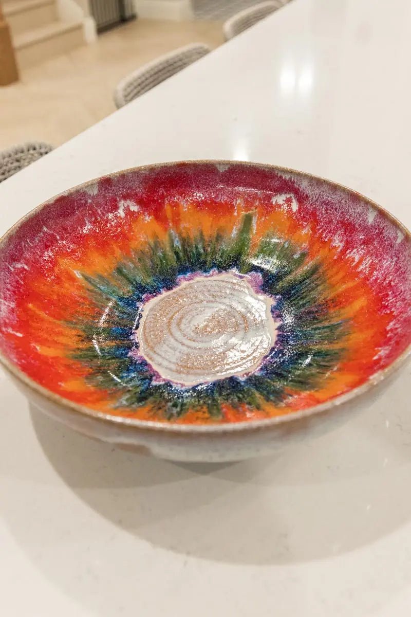 XXL Serving Bowl - Vibrant Rainbow and Creamy Flair - Dan Pearce Ceramics