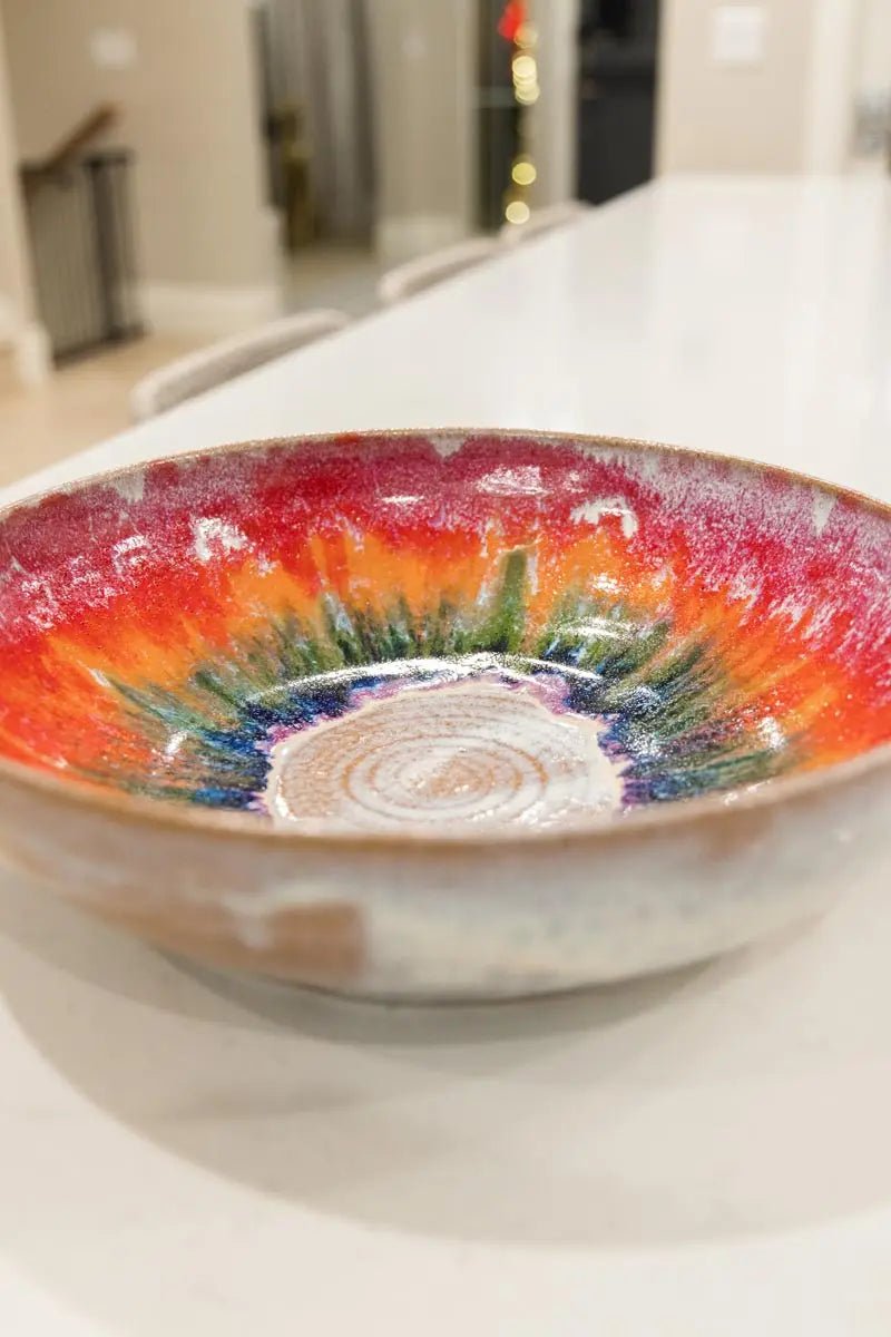 XXL Serving Bowl - Vibrant Rainbow and Creamy Flair - Dan Pearce Ceramics