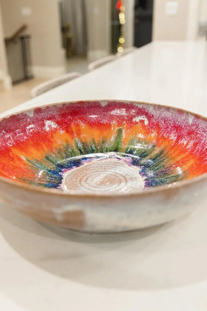 XXL Serving Bowl - Vibrant Rainbow and Creamy Flair - Dan Pearce Ceramics