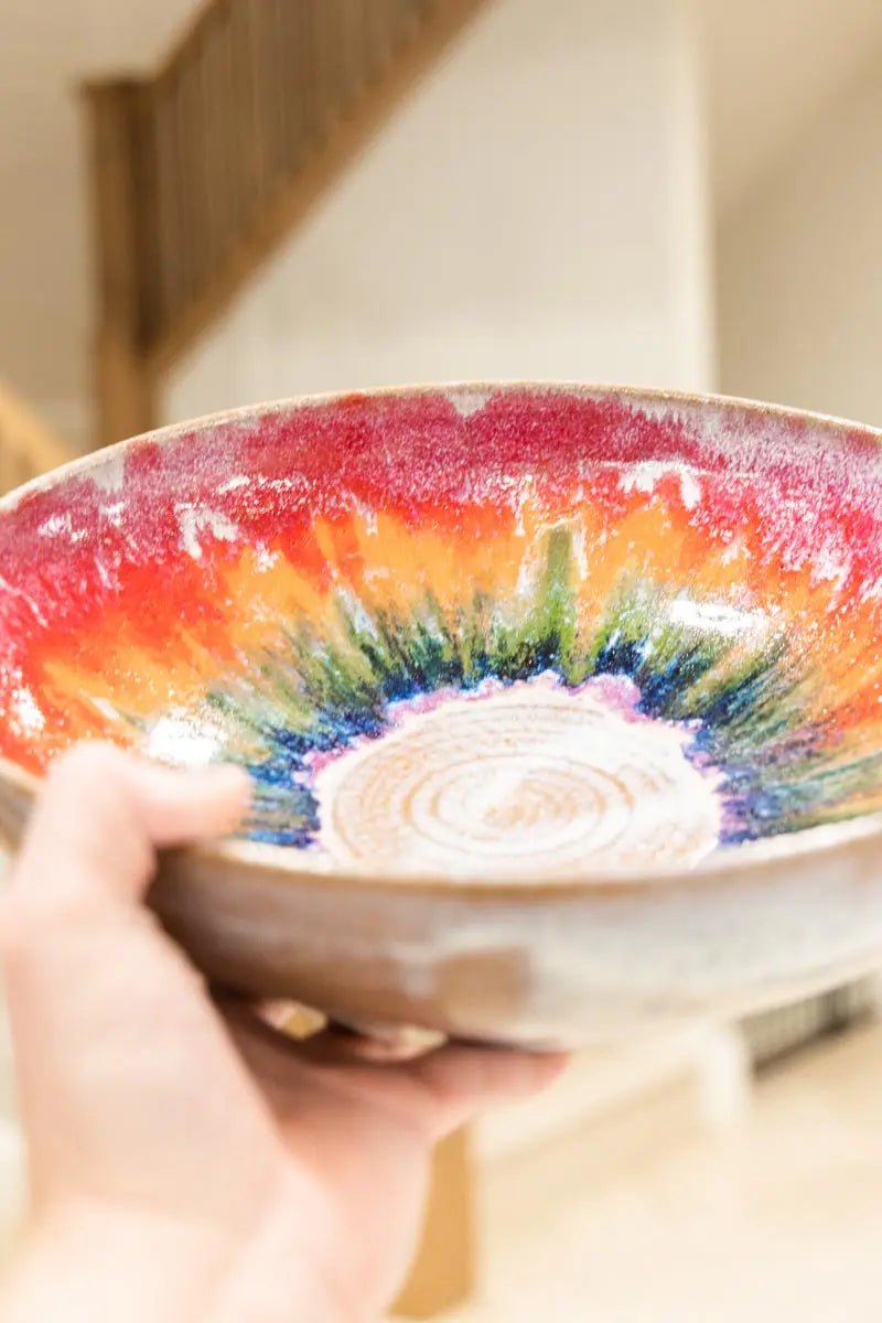 XXL Serving Bowl - Vibrant Rainbow and Creamy Flair - Dan Pearce Ceramics