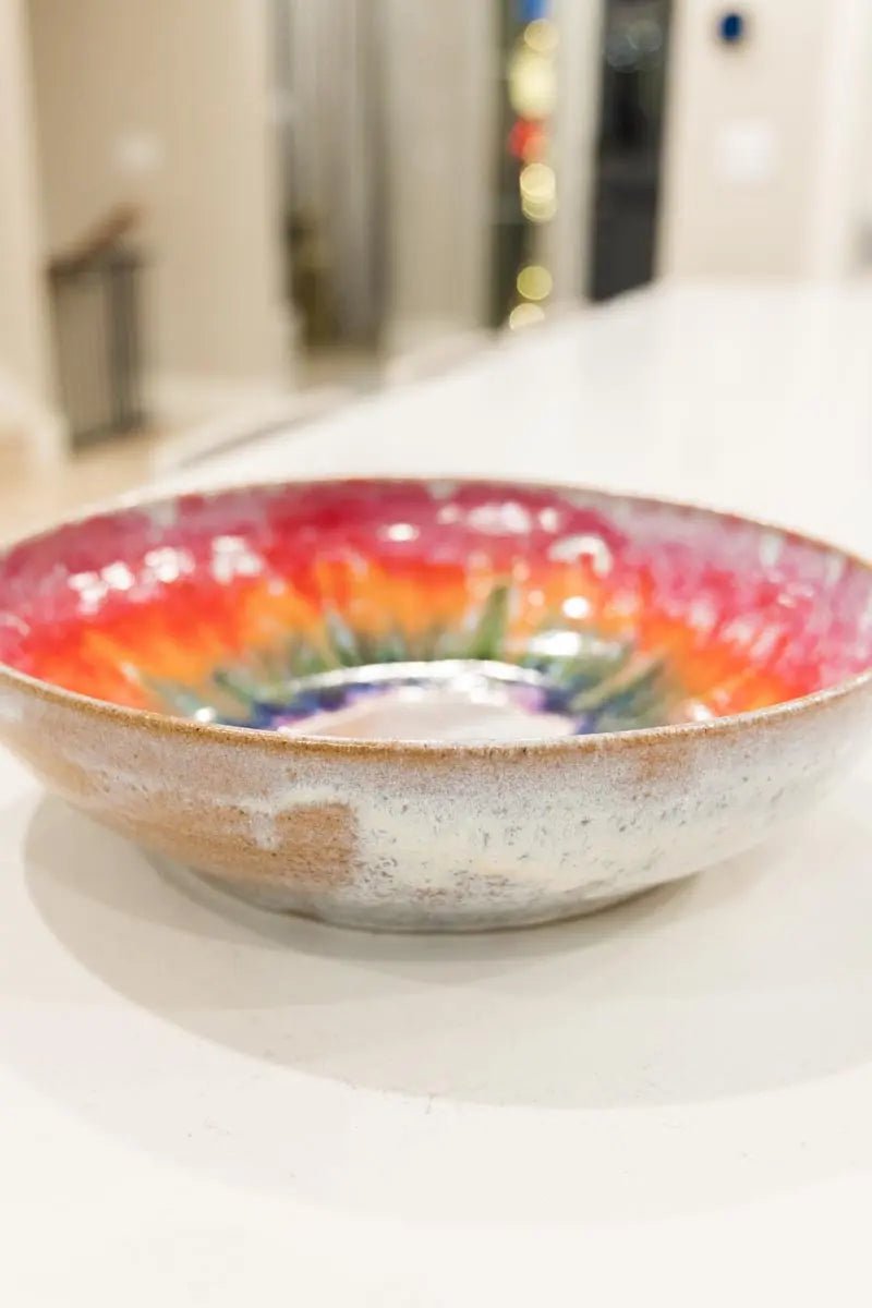 XXL Serving Bowl - Vibrant Rainbow and Creamy Flair - Dan Pearce Ceramics