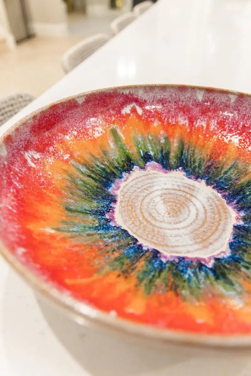 XXL Serving Bowl - Vibrant Rainbow and Creamy Flair - Dan Pearce Ceramics