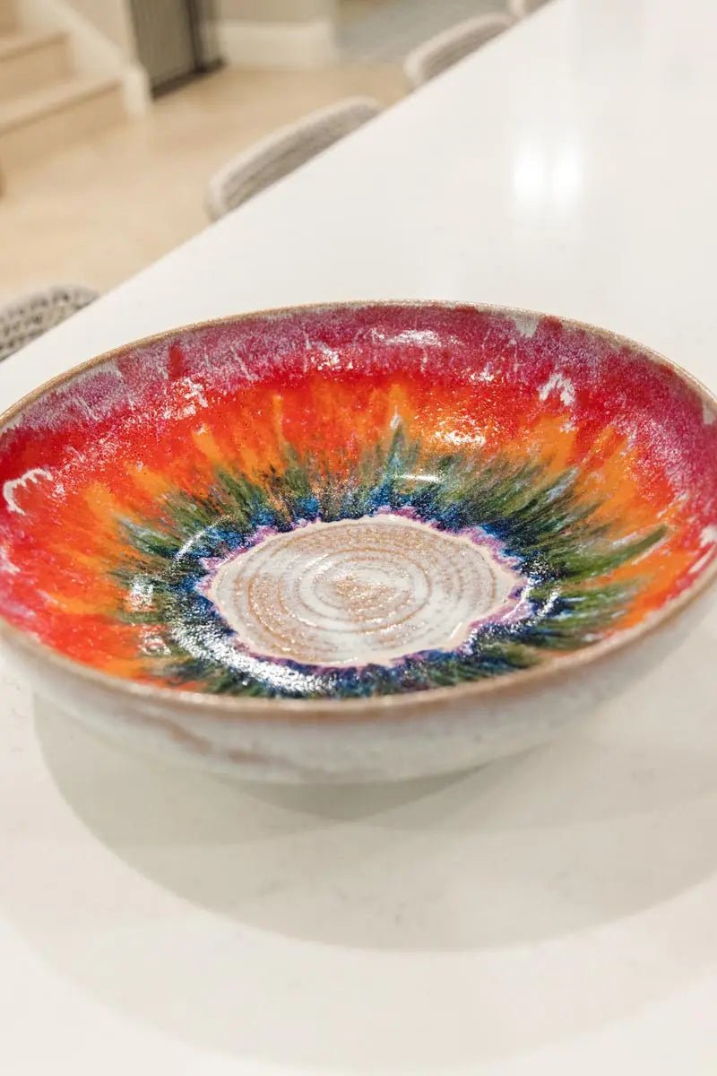 XXL Serving Bowl - Vibrant Rainbow and Creamy Flair - Dan Pearce Ceramics