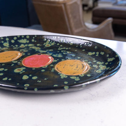 XXL Stoneware Decorative Oval Platter (Christmas Ornaments - Greens, Reds, and Yellows) - Dan Pearce Ceramics