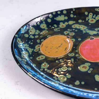 XXL Stoneware Decorative Oval Platter (Christmas Ornaments - Greens, Reds, and Yellows) - Dan Pearce Ceramics