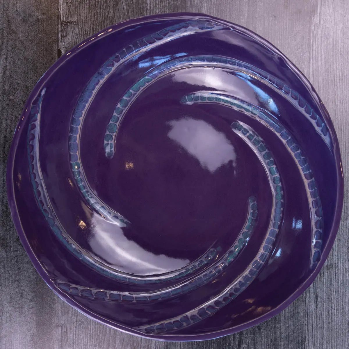 XXL Stoneware Serving/Decorative Bowl - Grooved Dark Earthy Purple (Alchemy Collection) - Dan Pearce Ceramics